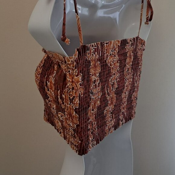 Orange and white waffle crop top with straps tied in loops Small SANS SOUCI - Picture 2 of 7